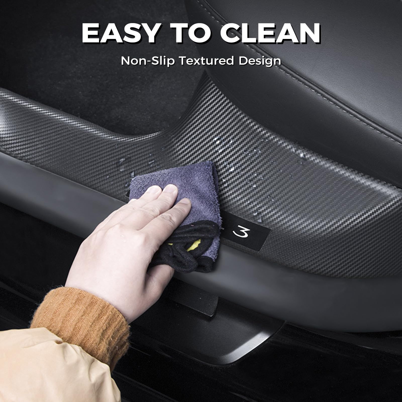 11PCS Carbon Fiber Door Sill Protector Model Y Juniper 2025 2026 8Pcs Door Sill Protector and 2Pcs Center Console Anti-Kick Pads and Rear Bumper Guard for Tesla Model Y Juniper Accessories
