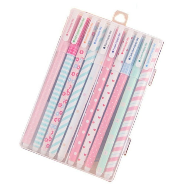 10 Pcs Stylo Gel Coloré en Plastique avec Stylo; Stylo Gel Coloré Style Pastel Mignon Frais pour Étudiants