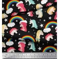 thumbnail image 2 of Soimoi Black Cotton Poplin Fabric Rainbow & Unicorn Face Printed Fabric 1 Yard 56 Inch Wide, 2 of 3