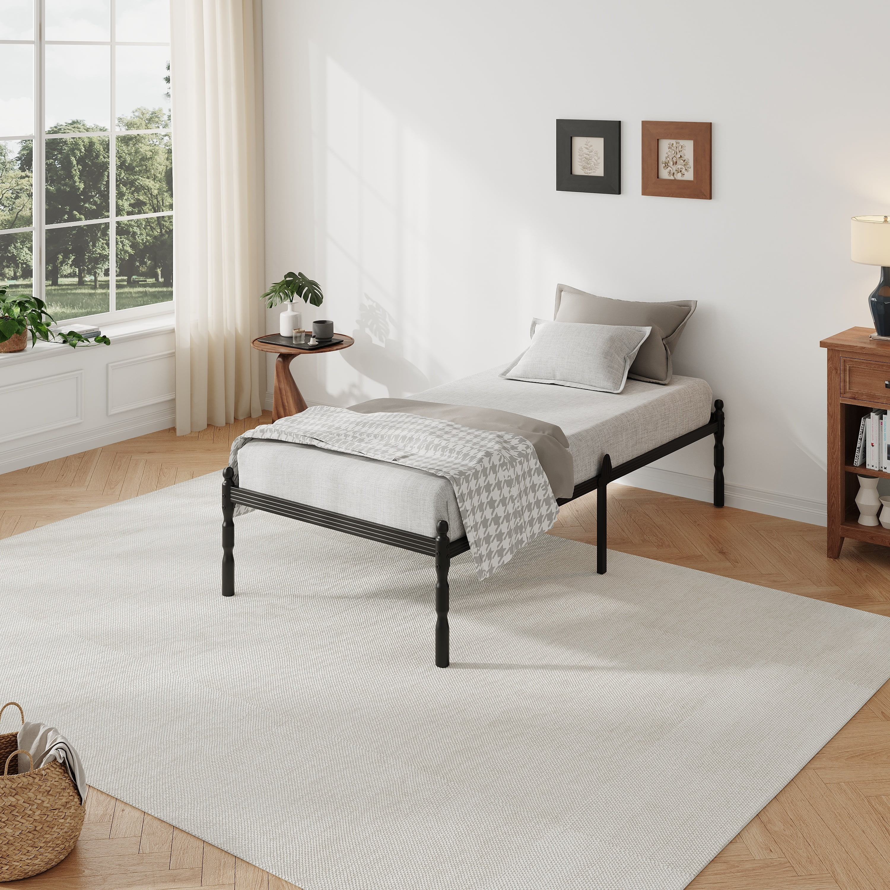 QFTIME 14" Twin Metal Bed Frame with Mattress Non-Slip Stoppers, No Box Spring Needed