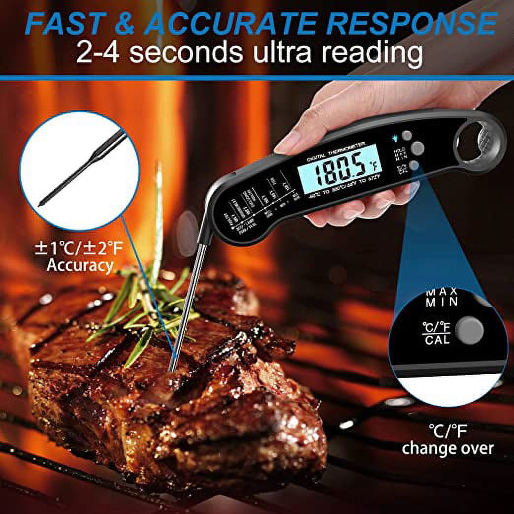 Digital Meat Thermometer for Cooking, CHENXRN Waterproof Instant Read Meat Thermometer with Backlight, Magnet, Calibration, and Foldable Probe for
