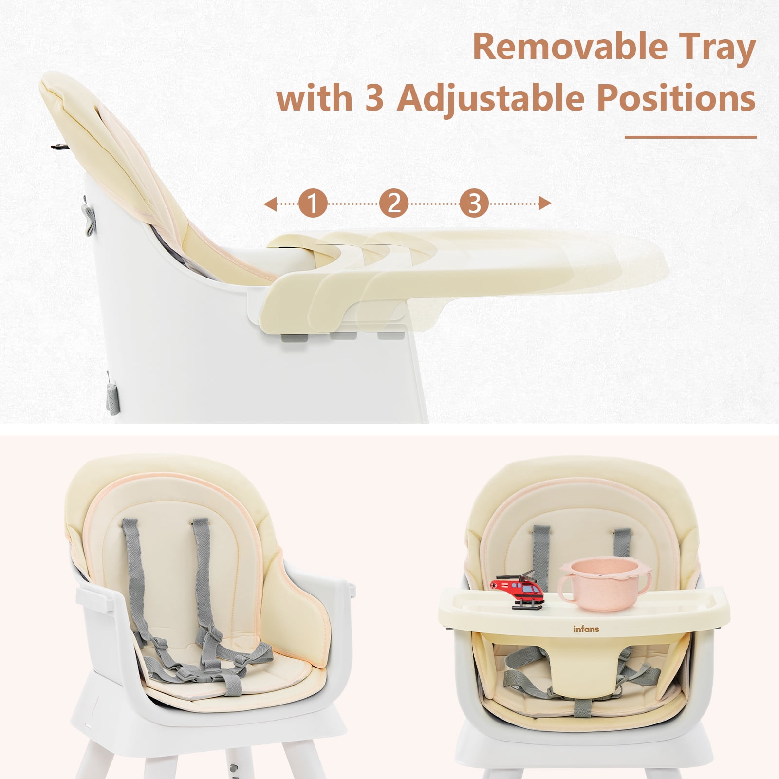 INFANS 8 in 1 Baby High Chair, Convertible Highchair for Babies and Toddlers, Infant Dining Booster Seat, Building Block Table, Kids Stool Table Chair Set with Removable Tray