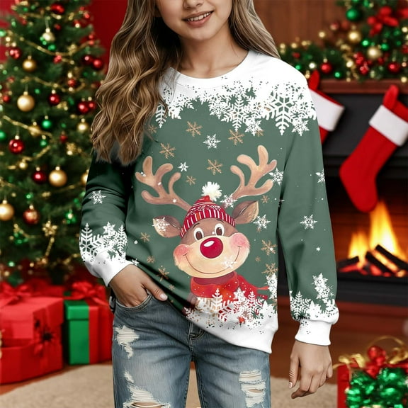 Christmas Sweater Boys Girls Knit Santa Reindeer Holiday Crewneck Xmas Sweaters for School Party Jumper