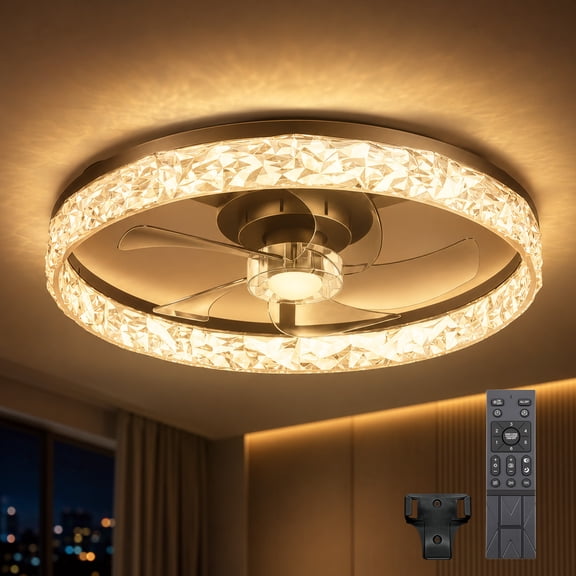 20'' Ceiling Fan with Light, Modern Ceiling Fans with Lights and Remote, AC Reversible 6 Speeds 3 CCT, Low Profile Flush Mount Quiet Ceiling Fan for Bedroom Kitchen & Closet