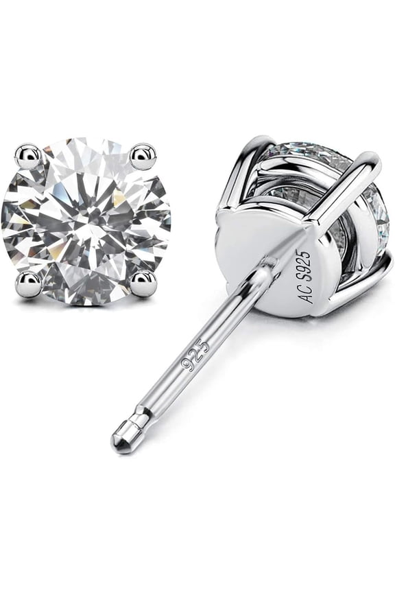 Sterling Silver Stud Earrings for Women and Men, 18K White Gold-Plated, 5A+ CZ Cubic Zirconia, Hypoallergenic Non Tarnish Jewelry Gift for Sensitive Ears