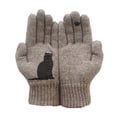thumbnail image 1 of 1 Pair Winter Warm Gloves Cartoon Bird Riding Skiing Accessories Cat Print Knitted Glove Thermal Cold Protection Padded Windproof Patch Work Mittens Khaki, 1 of 6