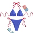 thumbnail image 3 of Women's Bikini Swimsuits, Plaid Strapless Cup Tie Side Two Piece Bikini Summer Swimwear Blue L, 3 of 6