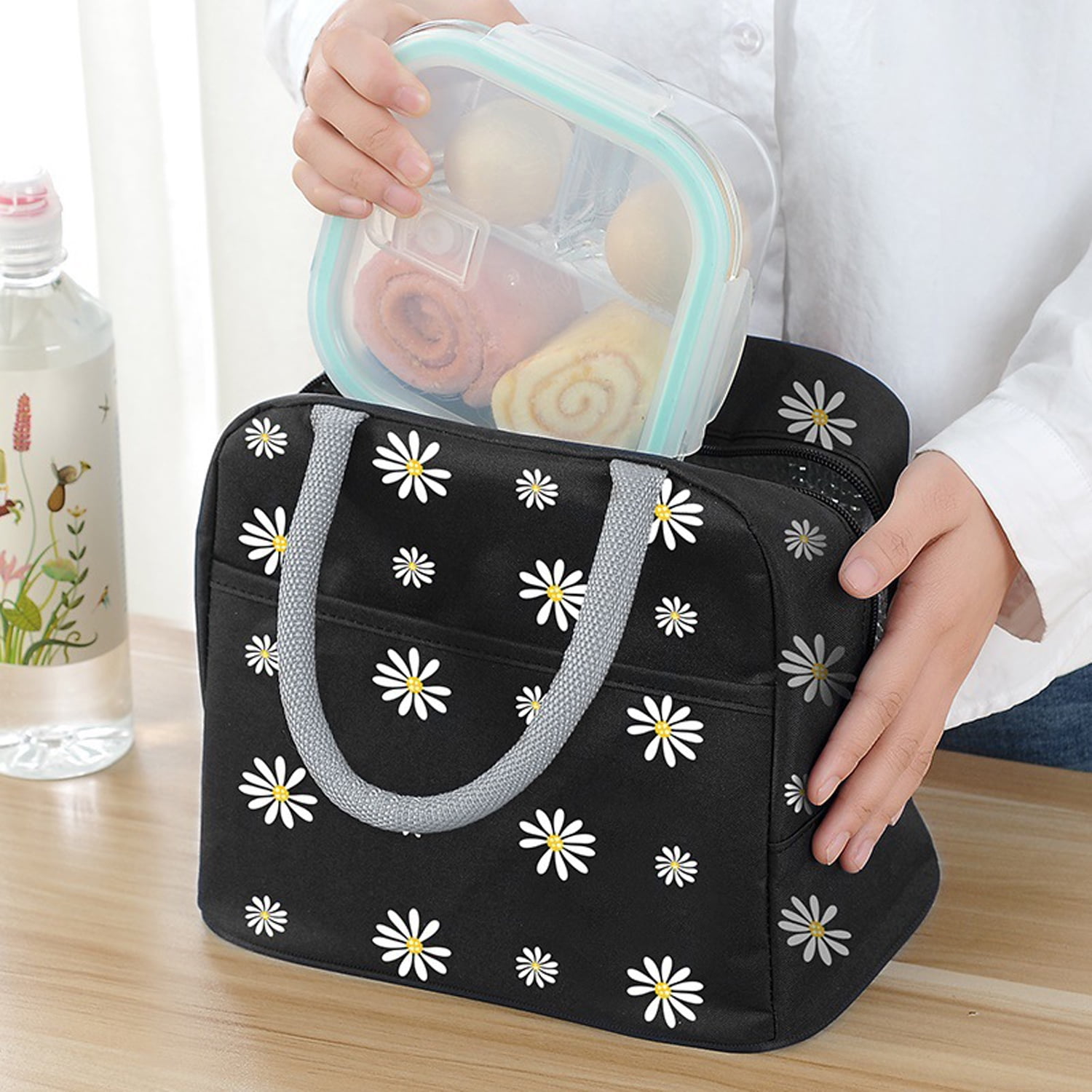 Insulated Lunch Box With Soft Padded Handles - Black With White Daisy, 1 -  Kroger
