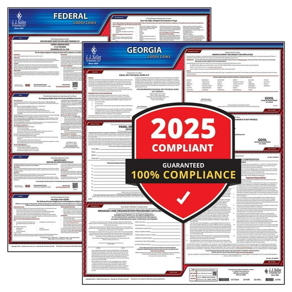 2025 Ensemble d'Affiches sur le Droit du Travail en Géorgie et Fédération (Anglais, État GA) - Affiches Laminées Conformes OSHA, J. J. Keller & Associates, Inc.