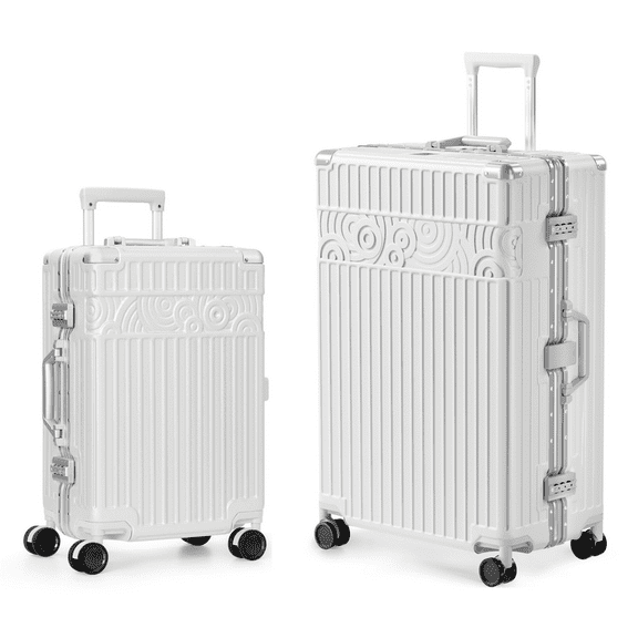 Luggage Sets Aluminum Frame PC ABS Hardshell with TSA Lock Spinner Wheels Zipperless 2 Piece 20 28 Inch White