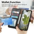 thumbnail image 6 of Leather For iPhone 16 Pro Case Leaf buckle zipper wallet  3-card  Flip Wallet Leather Case With Card Holder Magnetic Closure  Phone Cases Cover,Black,For iPhone 16 Pro, 6 of 7