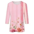 thumbnail image 5 of PXLKNZH T-Shirts à Manches 3/4 pour Femmes Imprimé Floral Vintage Graphique Col Rond Tunique Ample Rose,TTTG, 5 of 5