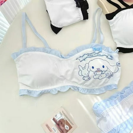 Cute Kuromi and Cinnamoroll Anime Kawaii Girl Lace Bra and Sweet Bowknot Underwear Set - New Cartoon Lingerie for Comfort and Style FJH