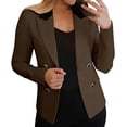 thumbnail image 4 of VBVC Women's Contrast Collar Double Breasted Blazer , Notch Lapel Work Coat For Women, Ladies' Long Sleeve Suit Jacket With Pockets, Coffee , XS-2XL, 4 of 7