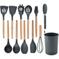 thumbnail image 1 of 12 Pieces Kitchen Cooking Tools Set Silicone Wood Handles Brush Spaghetti Claw Baking Household Kitchenware Accessories, Pink, 1 of 8