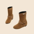 thumbnail image 4 of AUNVITO Women Mid Calf Boots Suede Round Toe Studded Buckle Straps Inner Wedge Height Casual Chunky Heel Shoes, 4 of 9