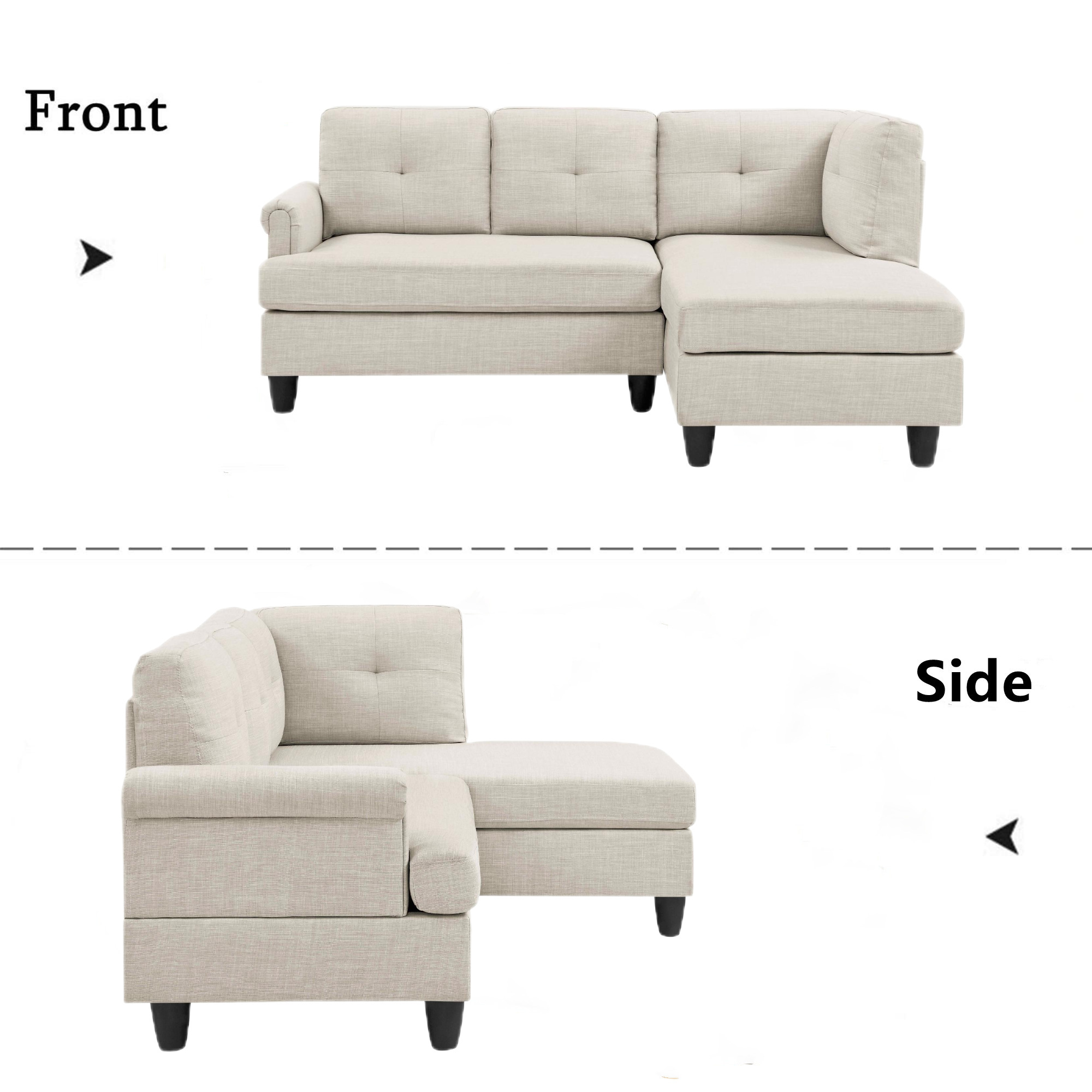 Aukfa 78" L shape Sectional Couch Deep Seat Sofa with Right Chaise for Home Office, Beige