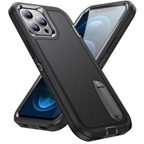 for iPhone 12 Pro Max Case Kickstand Durable 3-Layer Military Grade Protective Cover Hybrid Silicone Heavy Duty Rugged Shockproof Screen Lip Raised Protection for iPhone 12 Pro Max,
Black Black