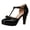 Black, variant on Women's Bowknot T-Strap High Heels Lightweight Platform Wide Toe Box Pumps Leather Block Heeled Summer Sweet Shoes Black Size 6.5