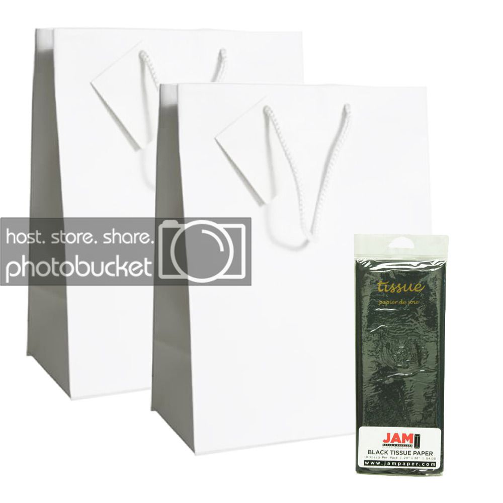 JAM Gift Bag Assortment, 2 White Bags & Black Tissue Paper, 3/Pack