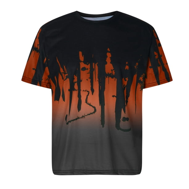 Hombres Casual manga corta estampado cuello redondo moda pulóver camiseta blusa Tops Pompotops oipoqjl7220