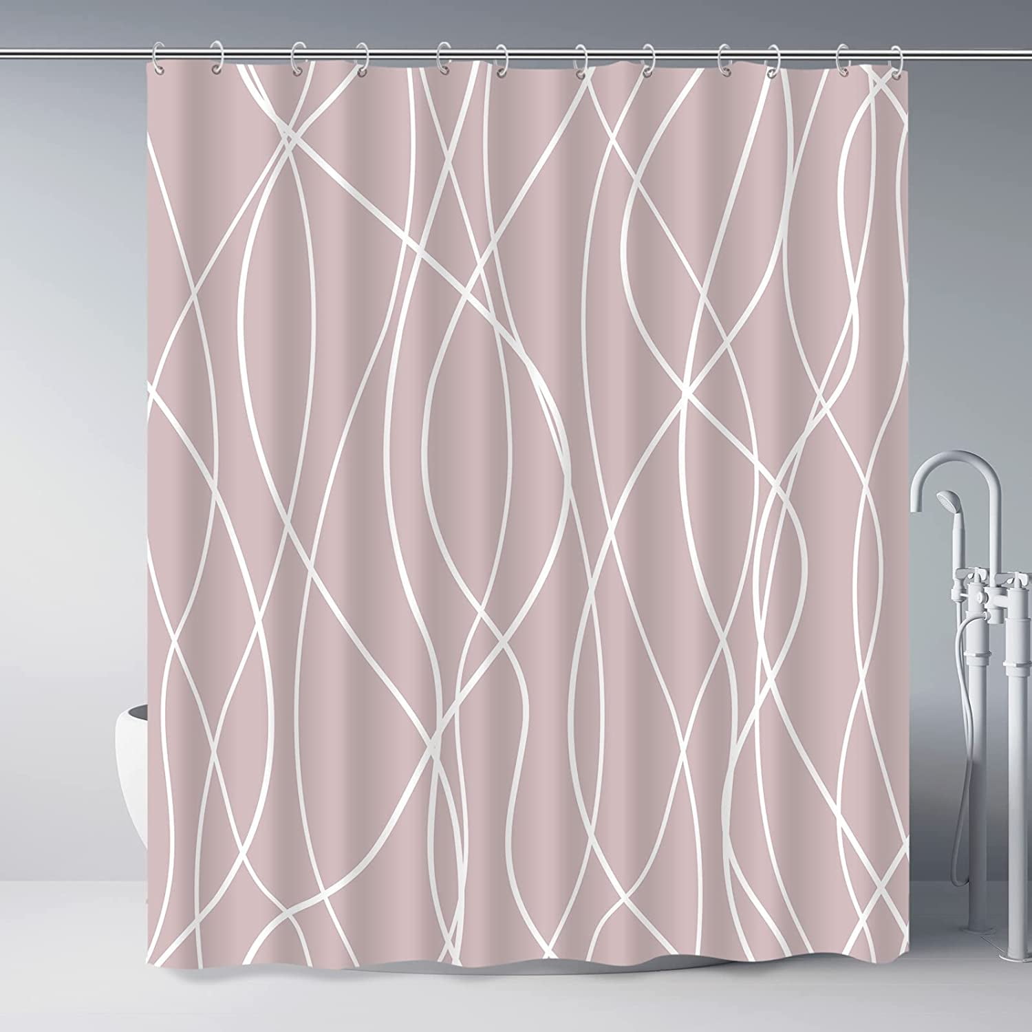 SPXUBZ Pink Shower Curtain for Bathroom with Hooks Shower Curtain Set,White Stripe Bath Curtains ...