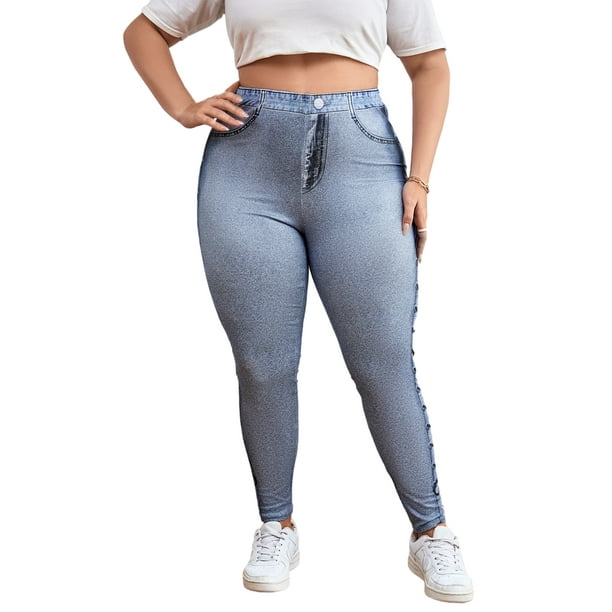 Sexy Dance Women Fake Jeans Butt Lifting Oversized Faux Denim Pant