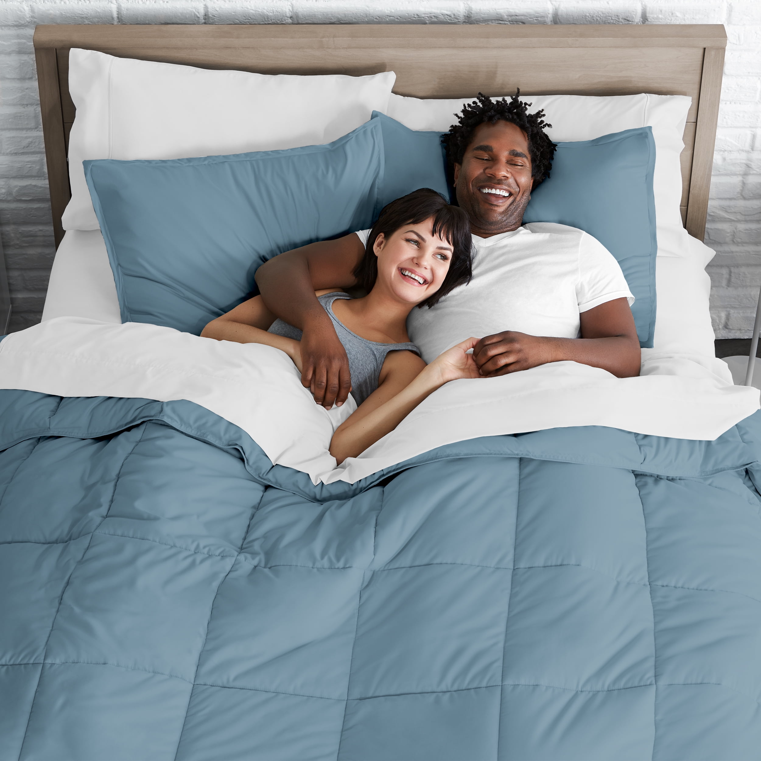 Bare Home Microfiber 5-Piece Coronet Blue and Light Gray Bed in a Bag, Twin XL