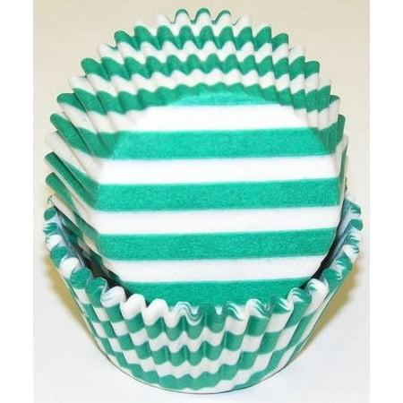 Green and White Stripe Cupcake Liners - Baking Cups -50pack