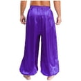 thumbnail image 2 of iiniim Men's Belly Dance Pants Satin Silky Loose Fit Comfy Bloomers Theme Party Trousers Purple XL, 2 of 7