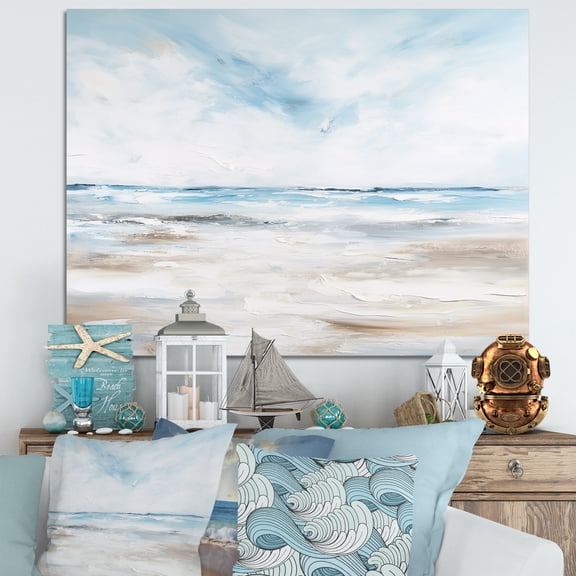 Designart "Minimalist Scenery Along The Coastal Beach I" Coastal Ocean Canvas Wall Art