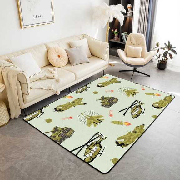 Erosebridal Helicopter Aircraft Area Rugs For Living Room 6'6" x 4'11", Military Tank Fighter Bedroom Rugs, Green