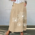 thumbnail image 2 of Mrat Summer Skirts Women's Casual Retro Floral Skirts Linen Elastic Waist Pleated Maxi Skirt with Pockets Plus Size Skirts S-243 Khaki 3XL, 2 of 5