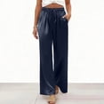 thumbnail image 2 of Wutalume Women's Satin Palazzo Pants, Summer Casual Wide Leg Trousers, Flowy Beach Vacation Outfits,Elastic Waist, Dress Up or Down,Navy L, 2 of 5