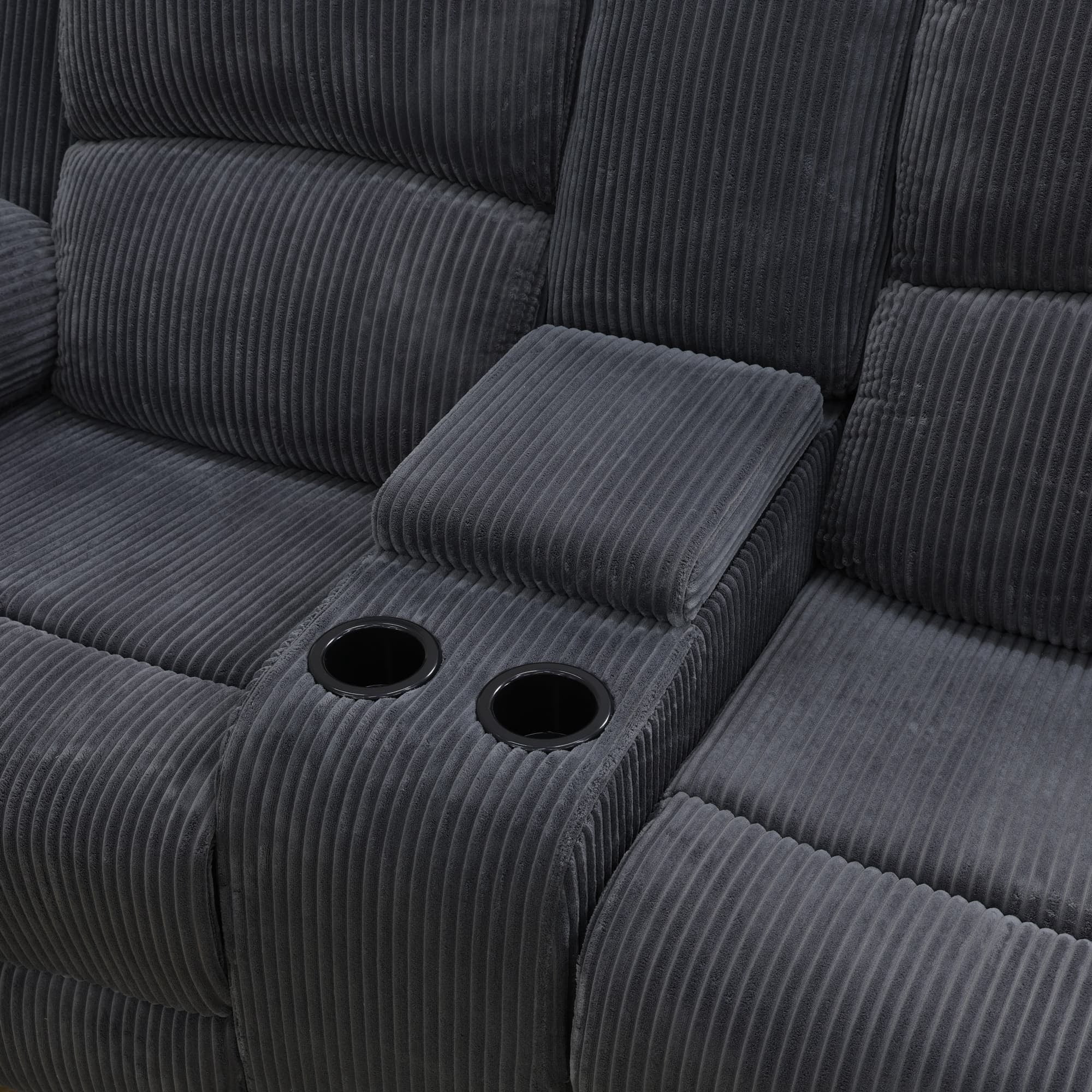 MAYEERTY Reclining Loveseat, Manual 2-Seat Fabric Recliner with Storage & Cup Holders for Living Room, Dark Grey