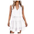 thumbnail image 2 of BadyminCSL Women's Summer V-neck Fashion Sleeveless Pleated Mini Skirt Dress, 2 of 6