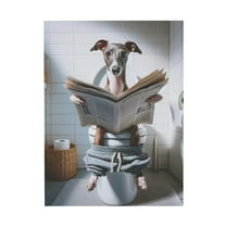 WFSposter Bathroom Decor Poster,Italian Greyhound Wall Art, Funny Bathroom Print,Dog in Toilet, Bathroom Art, Whimsy Animal Art, 12X16 Framed