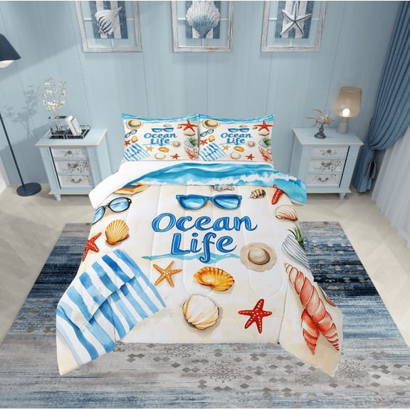 Erosebridal Teen Ocean Life Bedding Twin Comforter Set,Hawaiian Beach Down Comforter,Sea Room Decorative,Lightweight,2-Piece