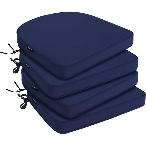 Outdoor Chair Cushions 19"x19"x2" Set of 4 Waterproof Seat Cushion for Patio Furniture with 3-Year Fade Resistant Removable Cover Attach Straps Hidden Zipper Round Corner for Yard Garden