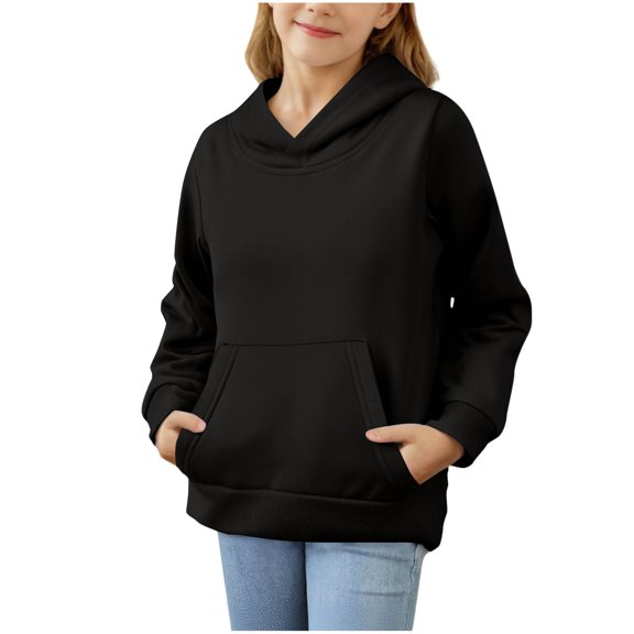 Domzest Unisex Sweatshirts Casual Long Sleeve Hoodie with Congaroo Pockets Kids Back to School Clothes Boys & Girls Black 110 Age:3-4Y