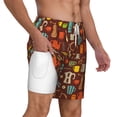 thumbnail image 2 of Sigee Retro Coffee Print Mens Swim Trunks with Compression Liner Quick Dry Swim Stretch Beach Shorts with Pockets,S-3XL, 2 of 7