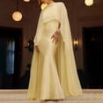 thumbnail image 4 of Helii Women Chiffon Cape Mesh Poncho – Boat Neck Sheer Bolero for Evening Dress, Lightweight Batwing Sleeve Shrug for Wedding Party Beach, Polyester Cover Up Light Yellow,One Size, 4 of 4