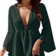 thumbnail image 2 of Vestido corto de mujer con cuello en V profundo y empalme de malla con dobladillo irregular y mangas largas acampanadas vestido de verano, 2 of 5