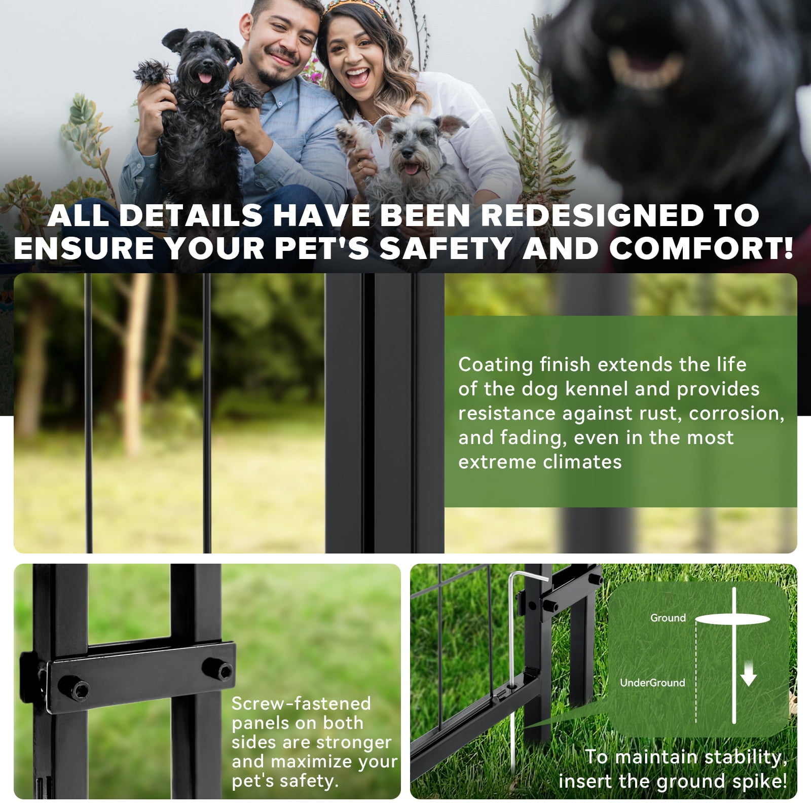 WOKEEN Large Dog Kennel Outside, 8'×4'×6',Welded Rectangular dog kennel outdoor with Waterproof Roof,2 Rotating Bowls & Secure Lock for Backyard （All Life Stages Dogs）