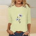 thumbnail image 2 of QIPOPIQ Hauts pour Femmes Chemises à Manches 3/4 Col Rond Blouses Amples Décontractées T-Shirts à Imprimé Marguerites Liquidation, 2 of 5