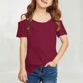 thumbnail image 2 of Mercatoo Girls Cold Shoulder T-Shirt Hollow Out Eyelet Tunic Blouse Tween Girls Trendy Going Out Blouses Cute T-Shirt Summer Tops, 2 of 8