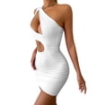 thumbnail image 2 of SAYOO - Vestido ajustado para mujer, color sólido, un hombro, diseño recortado, fiesta, ropa de calle, vestido de cóctel SAYOO  Moda, 2 of 9