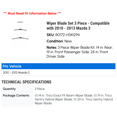 thumbnail image 2 of Wiper Blade Set 3 Piece - Compatible with 2010 - 2013 Mazda 3 2011 2012, 2 of 2