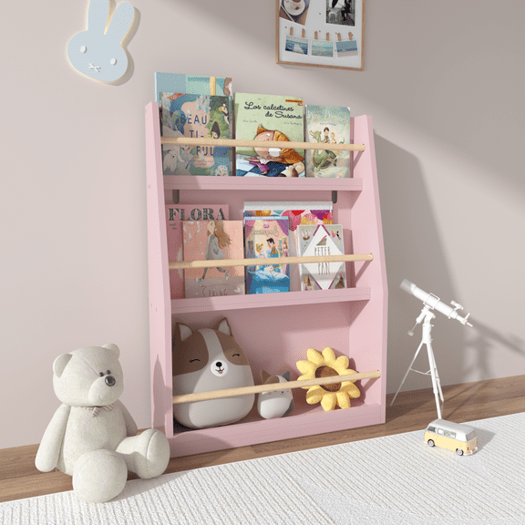  LUCKHAO 3-Tier Kids Wooden Bookshelf - Toddler Bookcase Toy Storage Organizer Cabinet - Children Book Display for Kids Room, Bedroom, Playroom, Nursery