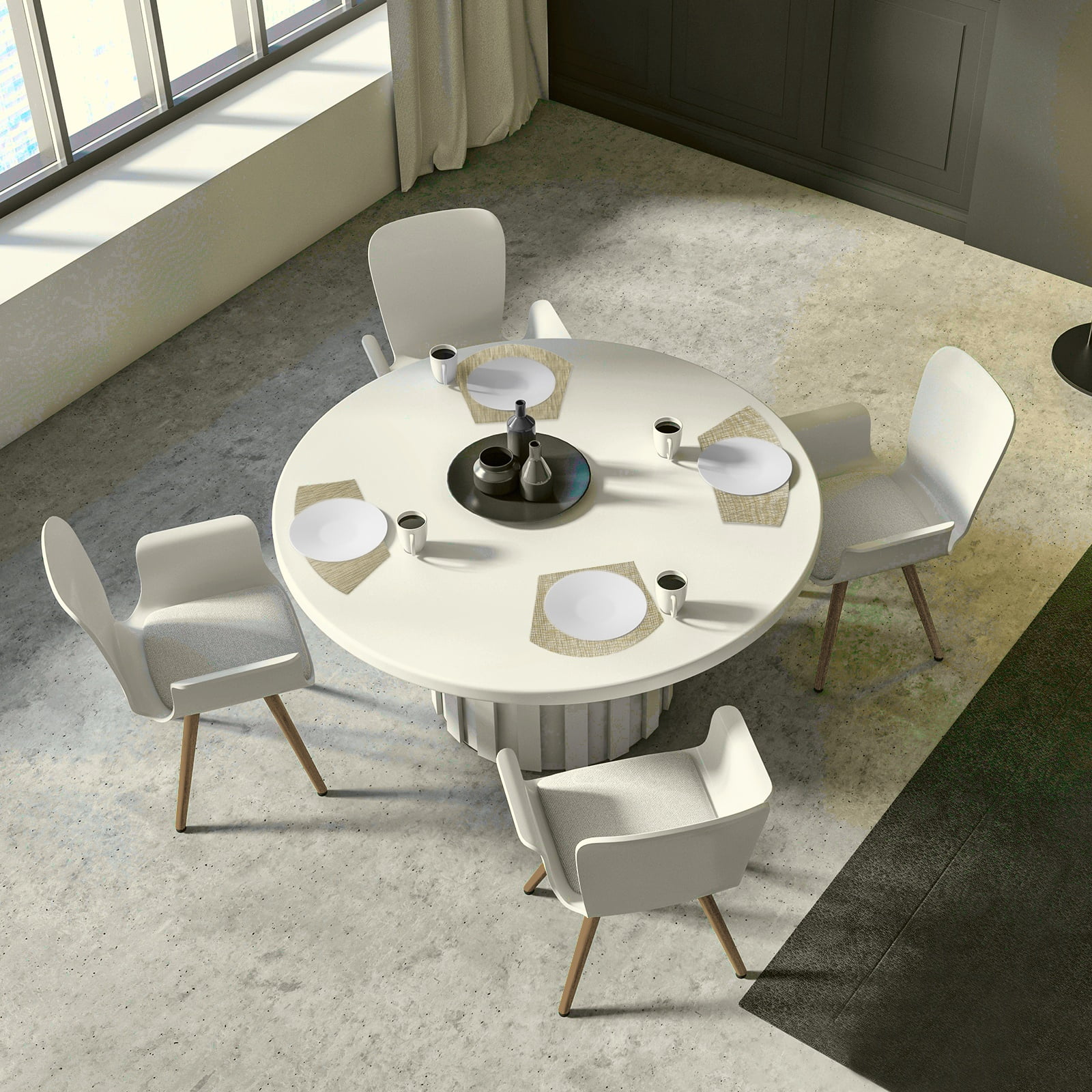 Uxcell 6pcs Wedge Placemats 18" x 12" Woven Vinyl Round Table Placemats, Beige